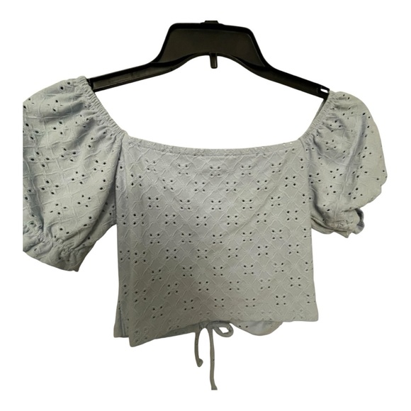 SO Blue Puff Sleeve Smocked Crop Blouse - Picture 2 of 3